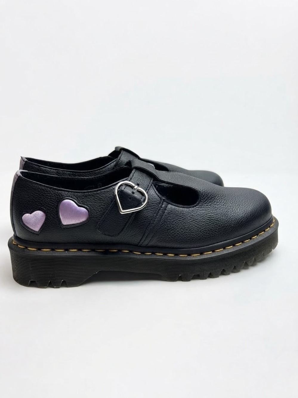 Dr. Martens Polley Black Frosted Lavender Heart Satin Lux Shoes - US 10 / NWOT